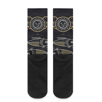 Vintage Pisces Zodiac Sign Print Crew Socks