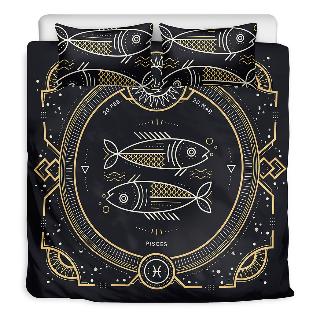 Vintage Pisces Zodiac Sign Print Duvet Cover Bedding Set