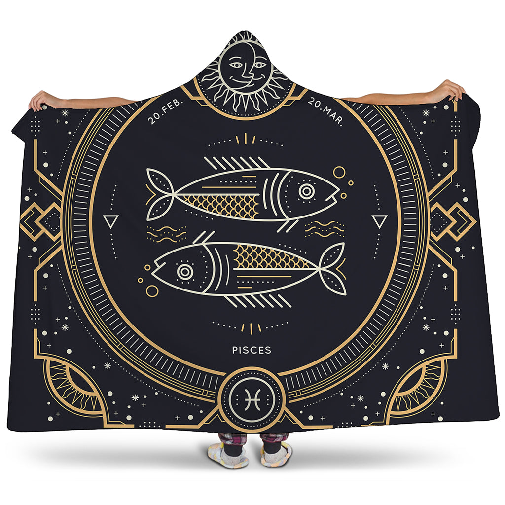 Vintage Pisces Zodiac Sign Print Hooded Blanket