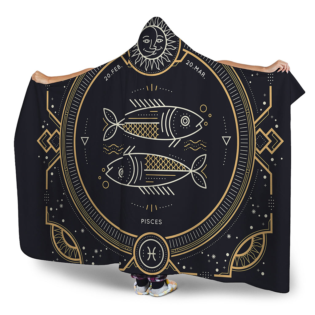 Vintage Pisces Zodiac Sign Print Hooded Blanket