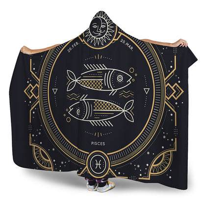 Vintage Pisces Zodiac Sign Print Hooded Blanket