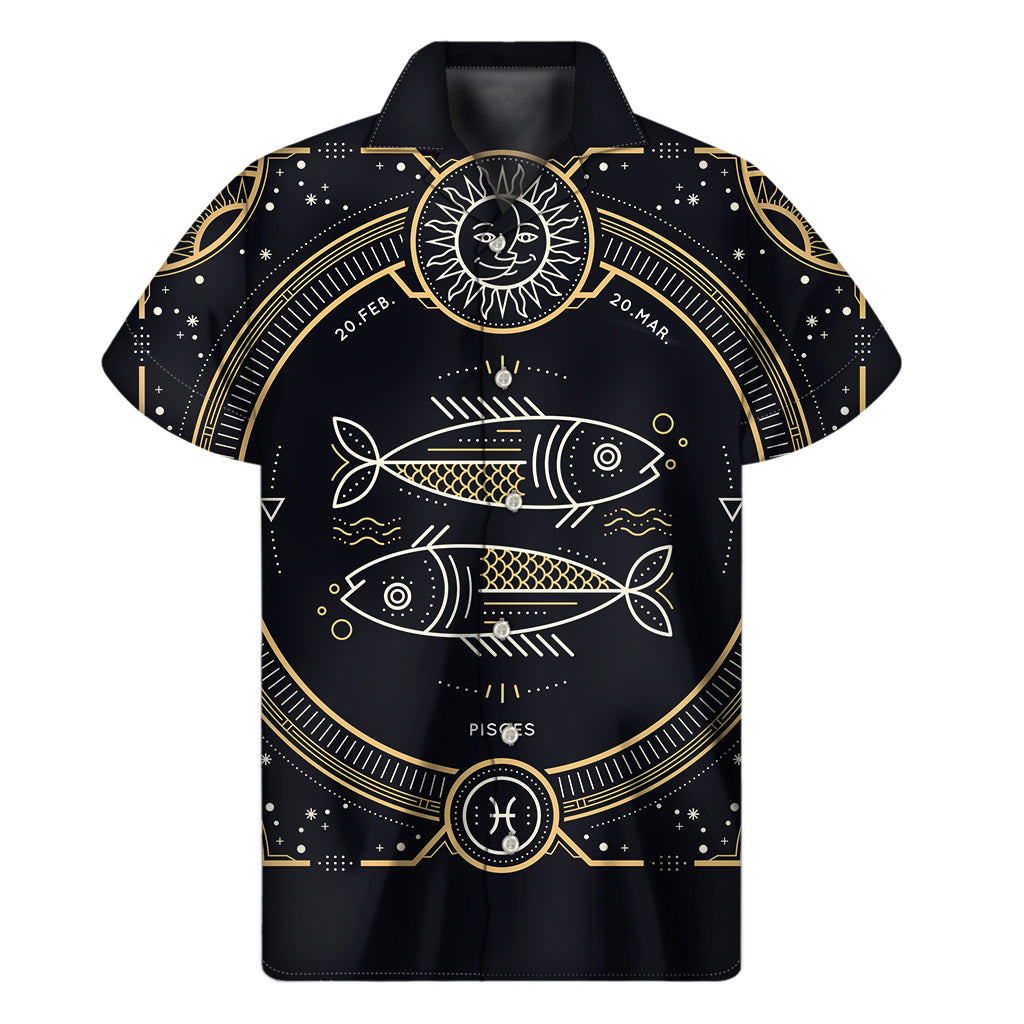 Vintage Pisces Zodiac Sign Print Men's Short Sleeve Shirt