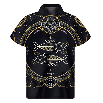 Vintage Pisces Zodiac Sign Print Men's Short Sleeve Shirt