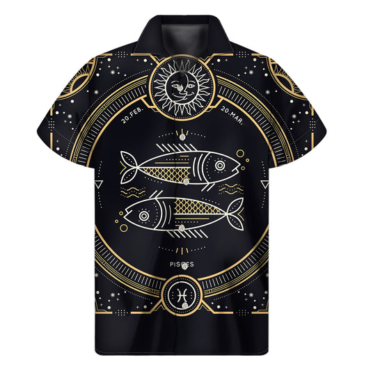 Vintage Pisces Zodiac Sign Print Men's Short Sleeve Shirt