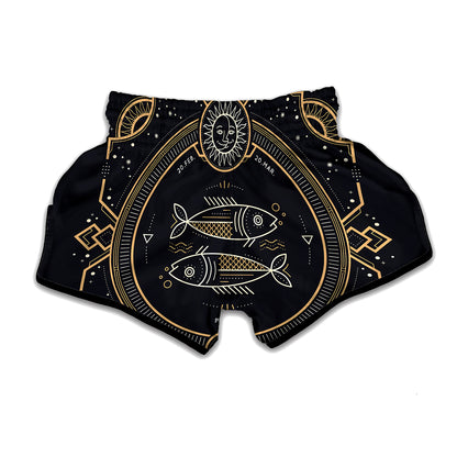 Vintage Pisces Zodiac Sign Print Muay Thai Boxing Shorts