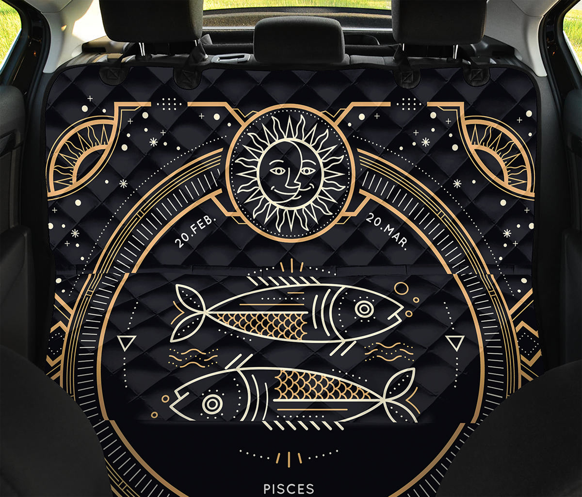 Vintage Pisces Zodiac Sign Print Pet Car Back Seat Cover