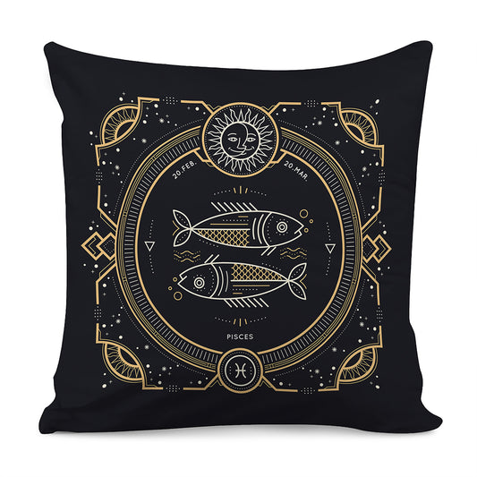 Vintage Pisces Zodiac Sign Print Pillow Cover