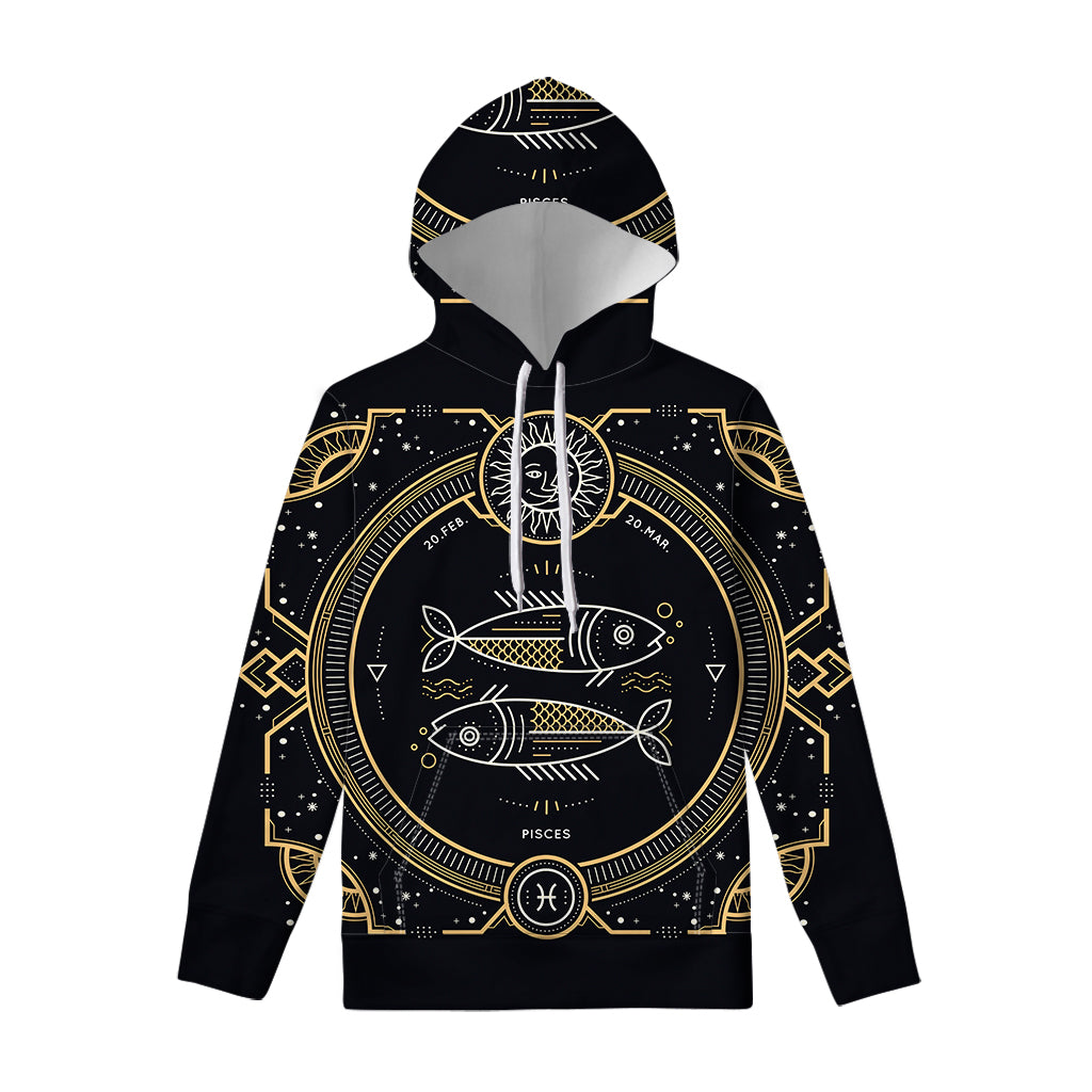 Vintage Pisces Zodiac Sign Print Pullover Hoodie
