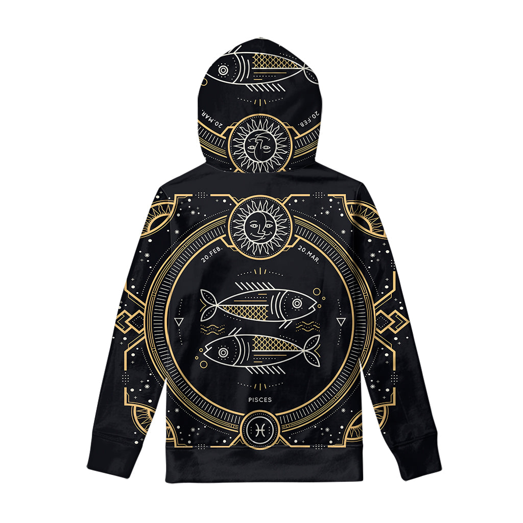 Vintage Pisces Zodiac Sign Print Pullover Hoodie