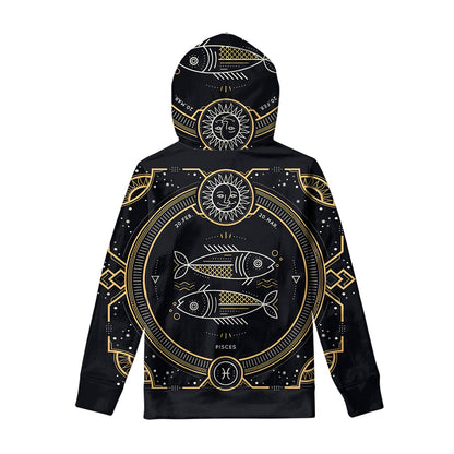 Vintage Pisces Zodiac Sign Print Pullover Hoodie