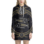 Vintage Pisces Zodiac Sign Print Pullover Hoodie Dress
