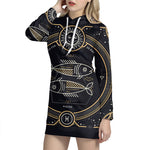Vintage Pisces Zodiac Sign Print Pullover Hoodie Dress