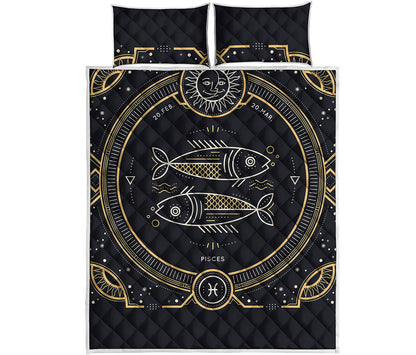 Vintage Pisces Zodiac Sign Print Quilt Bed Set