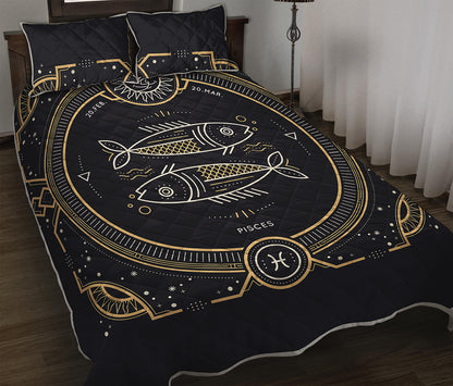 Vintage Pisces Zodiac Sign Print Quilt Bed Set