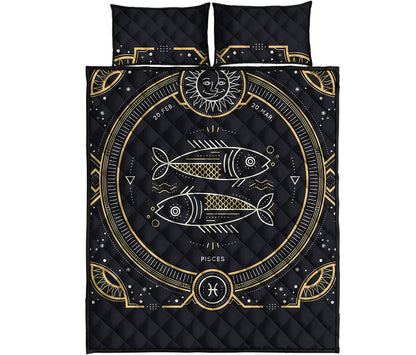 Vintage Pisces Zodiac Sign Print Quilt Bed Set
