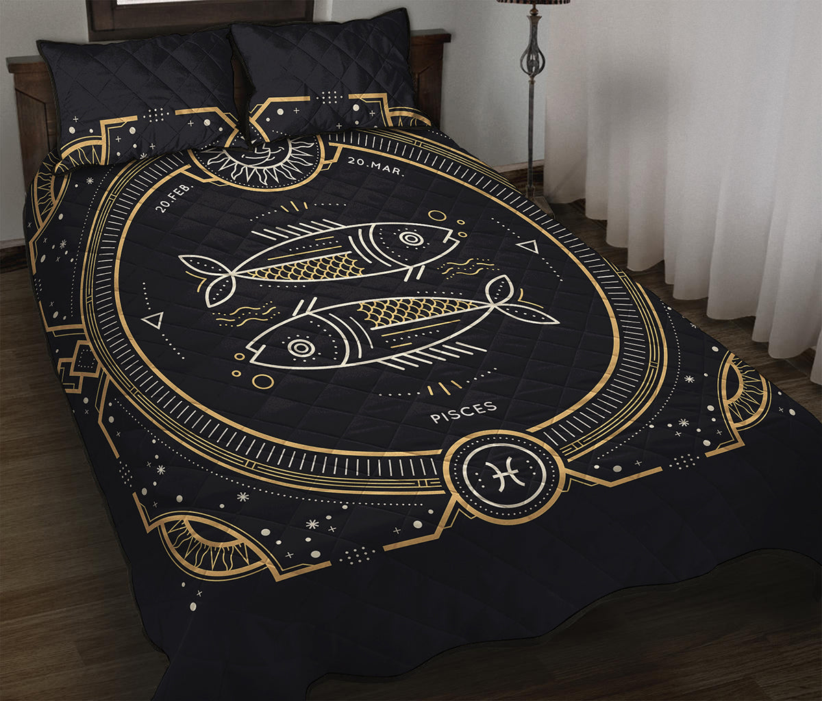 Vintage Pisces Zodiac Sign Print Quilt Bed Set