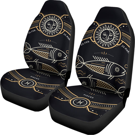 Vintage Pisces Zodiac Sign Print Universal Fit Car Seat Covers