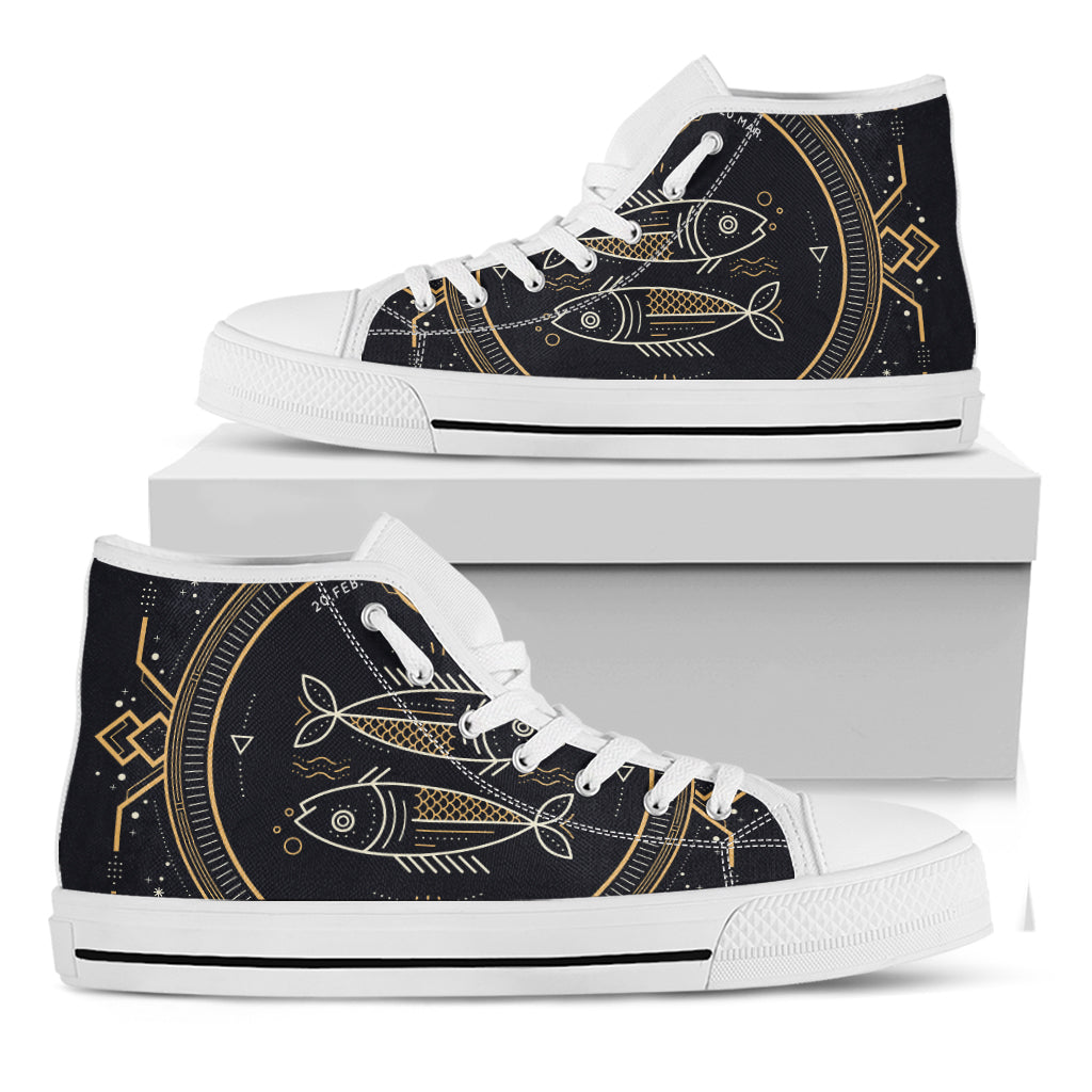 Vintage Pisces Zodiac Sign Print White High Top Shoes