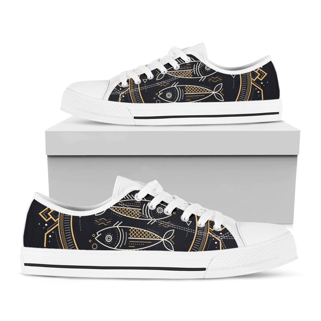 Vintage Pisces Zodiac Sign Print White Low Top Shoes