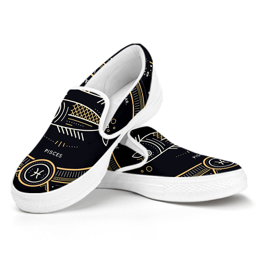 Vintage Pisces Zodiac Sign Print White Slip On Shoes