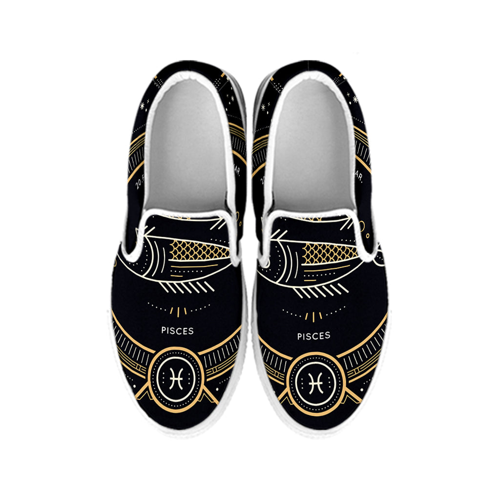 Vintage Pisces Zodiac Sign Print White Slip On Shoes