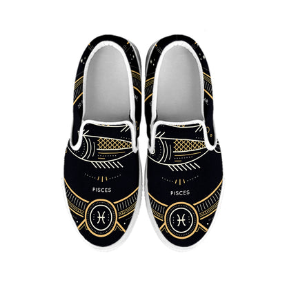 Vintage Pisces Zodiac Sign Print White Slip On Shoes