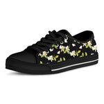 Vintage Plumeria Flower Pattern Print Black Low Top Shoes