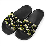 Vintage Plumeria Flower Pattern Print Black Slide Sandals