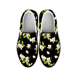 Vintage Plumeria Flower Pattern Print Black Slip On Shoes