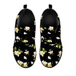 Vintage Plumeria Flower Pattern Print Black Sneakers