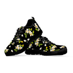 Vintage Plumeria Flower Pattern Print Black Sneakers