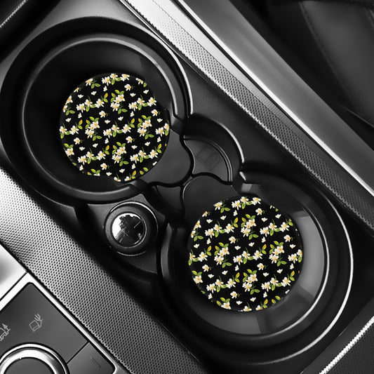 Vintage Plumeria Flower Pattern Print Car Coasters