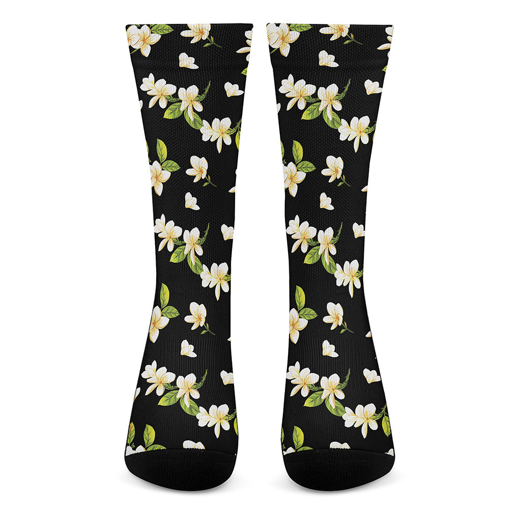 Vintage Plumeria Flower Pattern Print Crew Socks