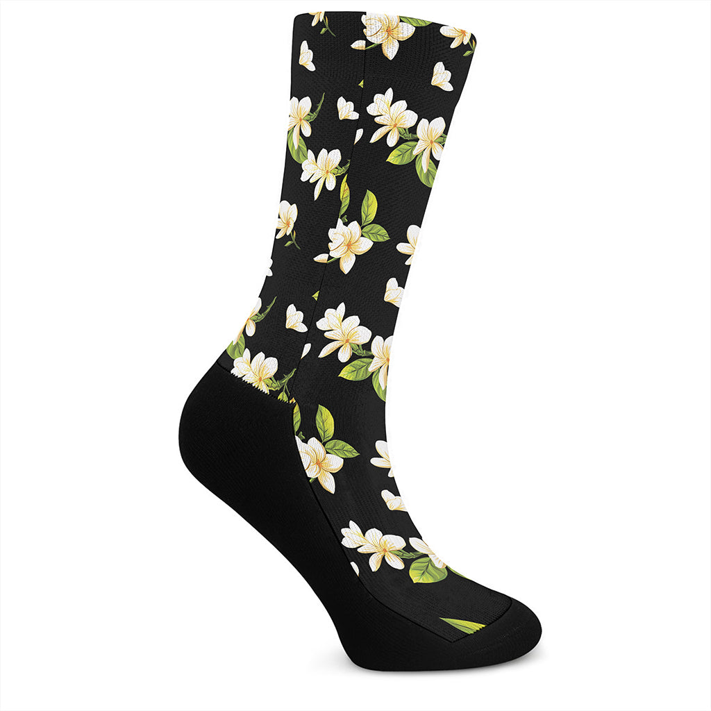 Vintage Plumeria Flower Pattern Print Crew Socks