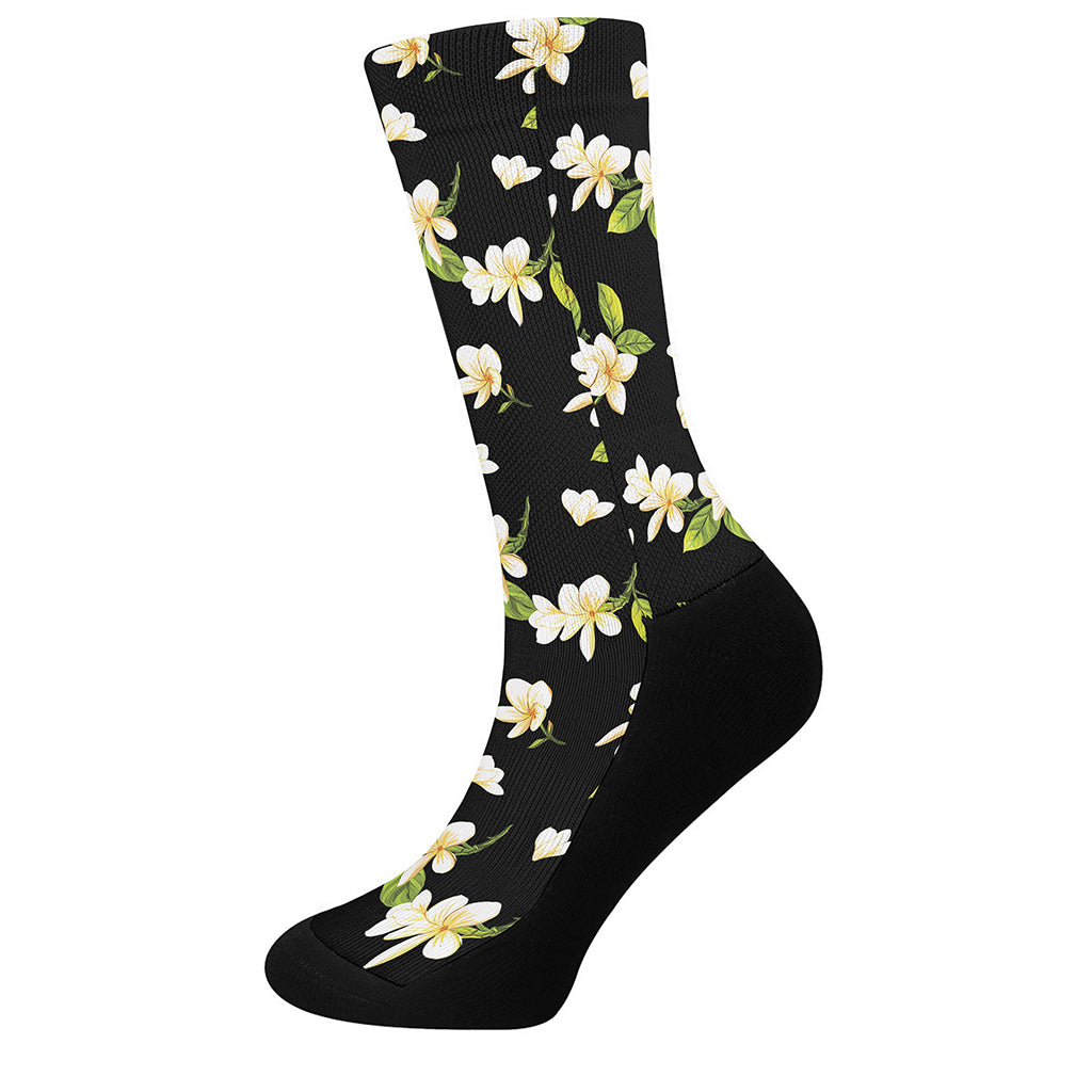 Vintage Plumeria Flower Pattern Print Crew Socks