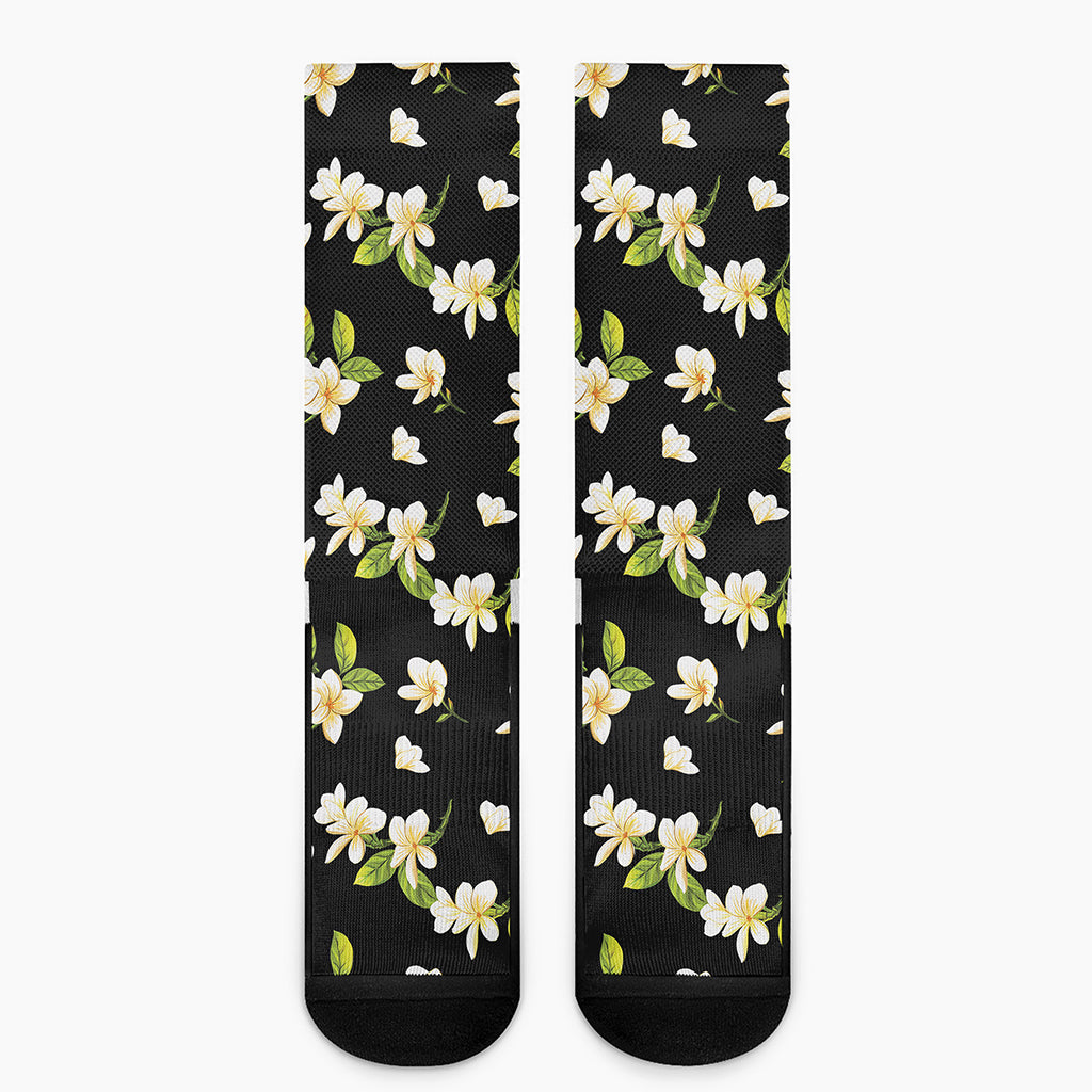 Vintage Plumeria Flower Pattern Print Crew Socks