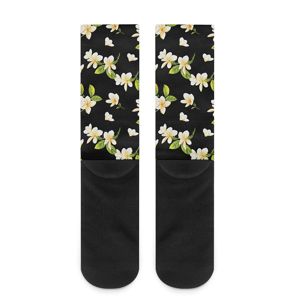 Vintage Plumeria Flower Pattern Print Crew Socks