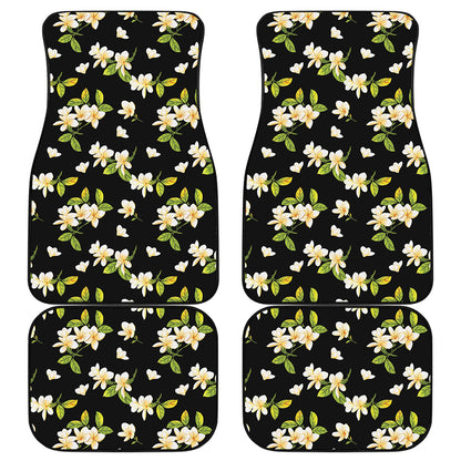 Vintage Plumeria Flower Pattern Print Front and Back Car Floor Mats