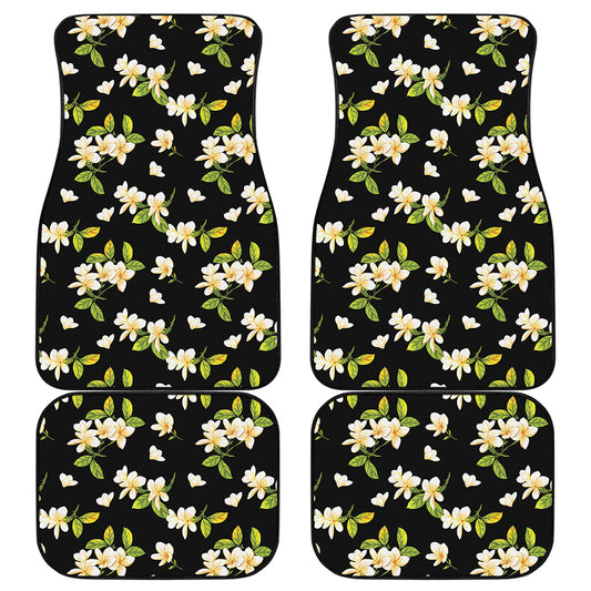 Vintage Plumeria Flower Pattern Print Front and Back Car Floor Mats