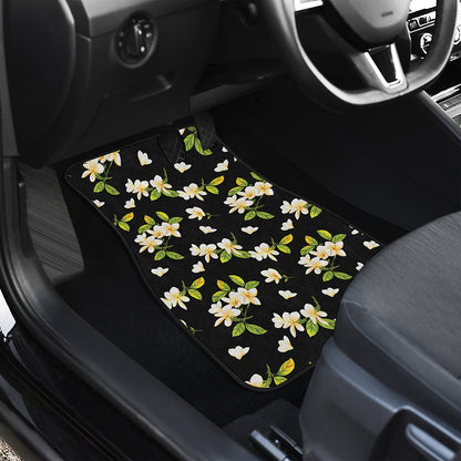 Vintage Plumeria Flower Pattern Print Front and Back Car Floor Mats
