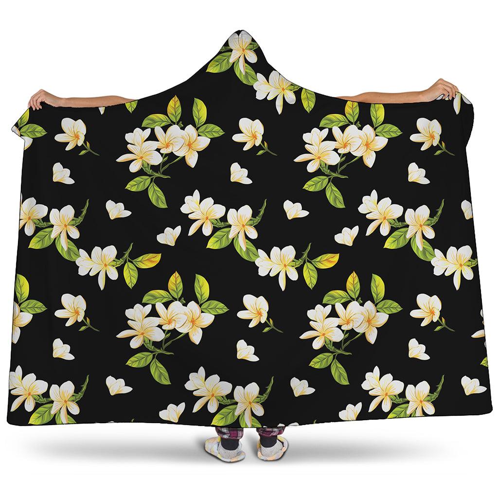 Vintage Plumeria Flower Pattern Print Hooded Blanket