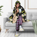 Vintage Plumeria Flower Pattern Print Hooded Blanket