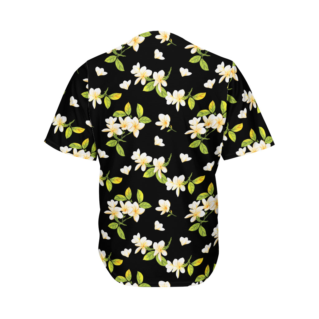 Vintage Plumeria Flower Pattern Print Men's Baseball Jersey