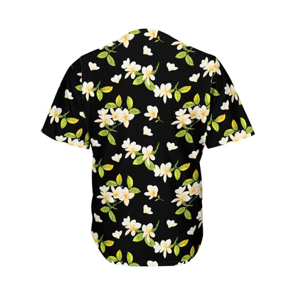 Vintage Plumeria Flower Pattern Print Men's Baseball Jersey
