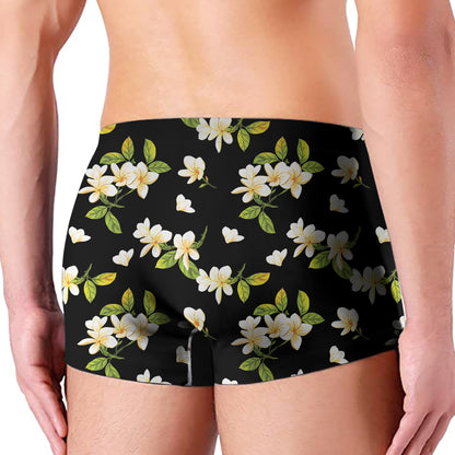 Vintage Plumeria Flower Pattern Print Men's Boxer Briefs