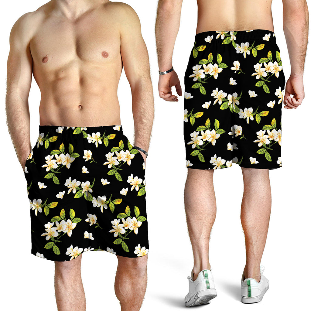 Vintage Plumeria Flower Pattern Print Men's Shorts