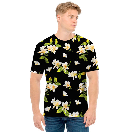 Vintage Plumeria Flower Pattern Print Men's T-Shirt