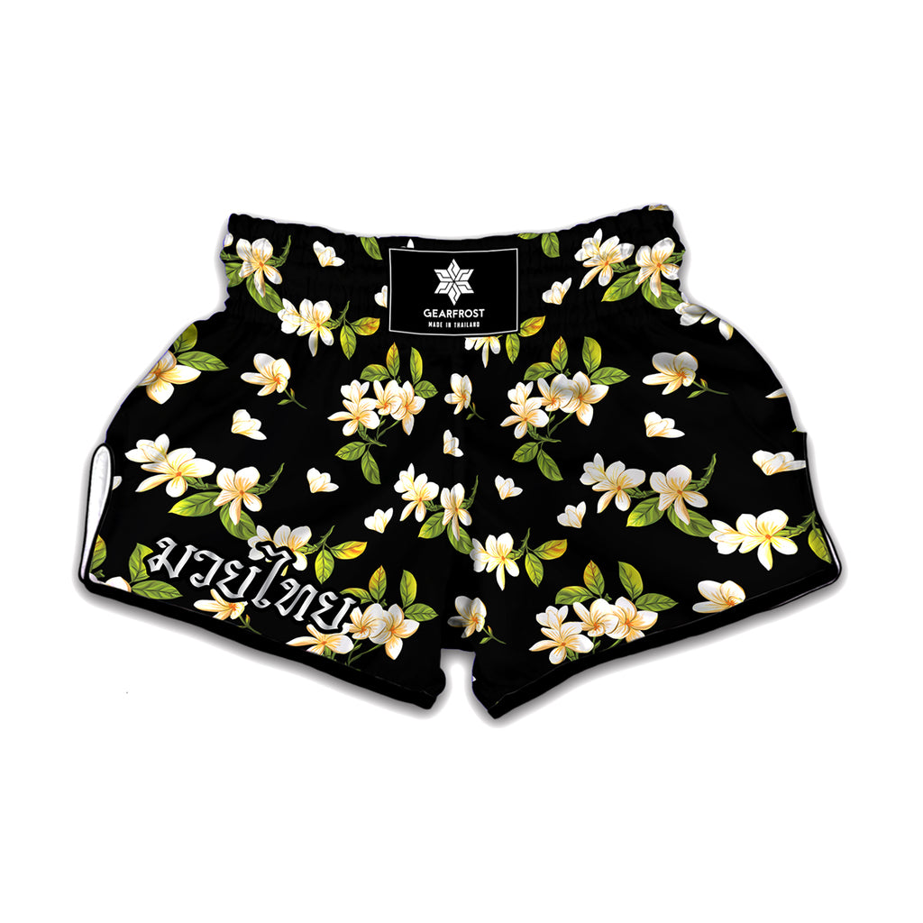 Vintage Plumeria Flower Pattern Print Muay Thai Boxing Shorts