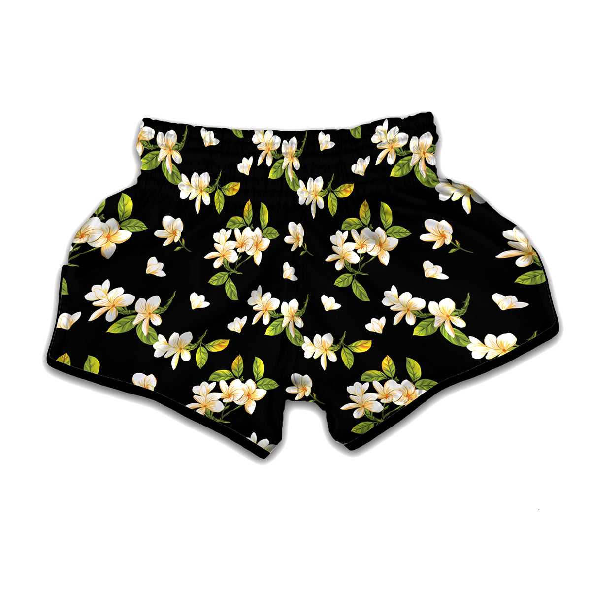 Vintage Plumeria Flower Pattern Print Muay Thai Boxing Shorts