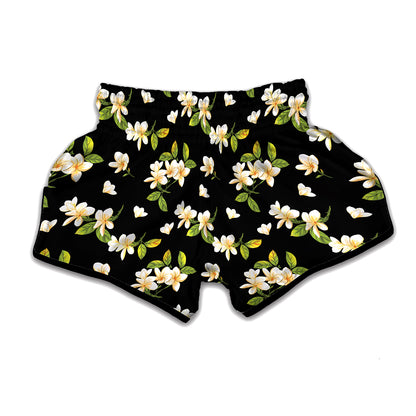 Vintage Plumeria Flower Pattern Print Muay Thai Boxing Shorts